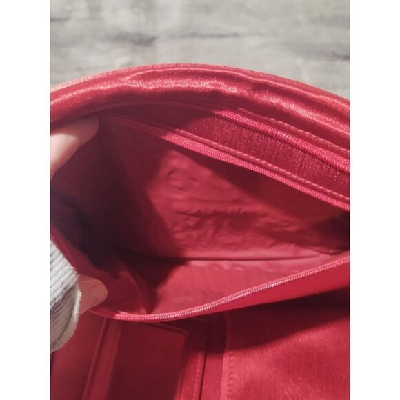 YSL Parfums Yves Saint Laurent Red Satin Double Zip Travel Cosmetic Makeup Bag - Picture 8 of 8